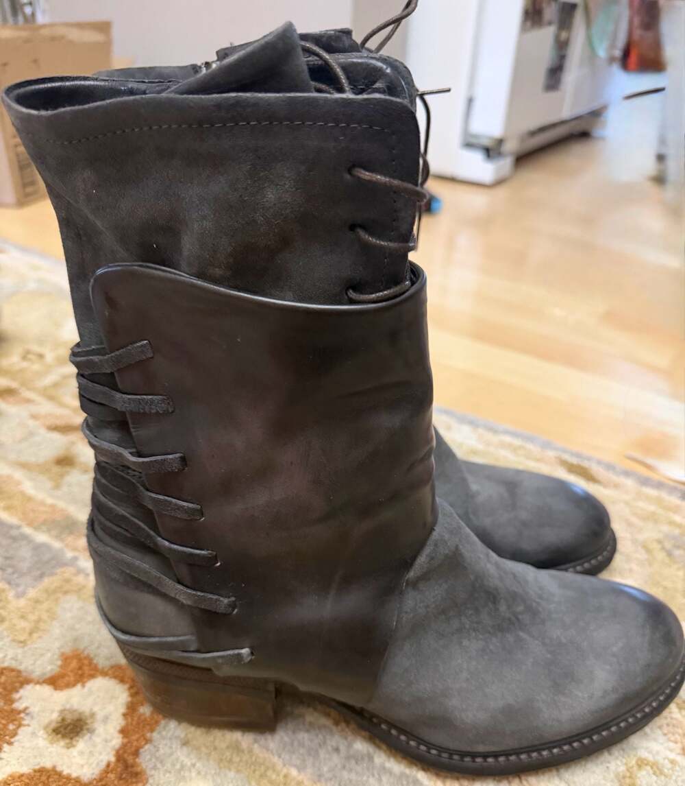 A.S.98 Gray Suede and Leather Mid-Calf Lace-Up Boots